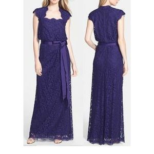 Tadashi Shoji Belted Cap Sleeve Royal Purple Gown